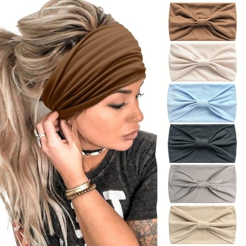 Kopftücher für Frauen Breite Stirnbänder Boho Mode geknotet Haarbänder für Erwachsene Frauen Mode Bandanas Yoga Sport Haarschmuck (6WColorBlue) von AIZIYIN