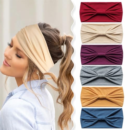 Kopftücher für Frauen Breite Stirnbänder Boho Mode geknotet Haarbänder für Erwachsene Frauen Mode Bandanas Yoga Sport Haarschmuck (6Wchunse) von AIZIYIN