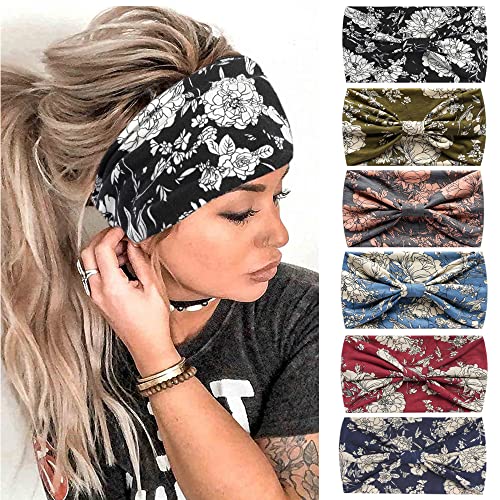 Mode-Stirnbänder für Frauen Haare Kopftücher Haarband Turban Blume Baumwolle Stirnbänder Breite Yoga Sport Stirnband Head Wrap (P6Flower) von AIZIYIN