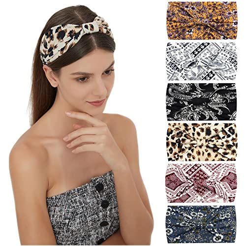 Mode-Stirnbänder für Frauen Haare Kopftücher Haarband Turban Blume Baumwolle Stirnbänder Breite Yoga Sport Stirnband Head Wrap (P6FlowerBOHO) von AIZIYIN