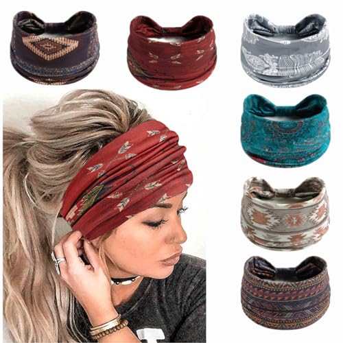 Mode-Stirnbänder für Frauen Haare Kopftücher Haarband Turban Blume Baumwolle Stirnbänder Breite Yoga Sport Stirnband Head Wrap (P6WBoRed) von AIZIYIN