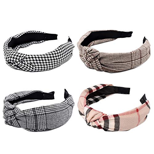 Plain Check Pattern Headbands for Women, 4 Packs Mixed Fabric Hair Band, Knot Hairbands Accessories im Bereich der Frauen; von AIZIYIN