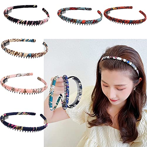 Stirnbänder für Damen mit Blumen bedrucktes Stoff-Haarband, elastischer Knoten-Stirnband, Haarschmuck für Frauen und Mädchen (6pc1cm) von AIZIYIN