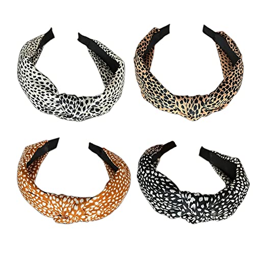 Stirnbänder für Frauen, breit, einfarbig, elastisch, 6 Packungen mit gemischtem Stoff, Haarband, Knoten, Haarzubehör (ArchLeapordOrange4) von AIZIYIN