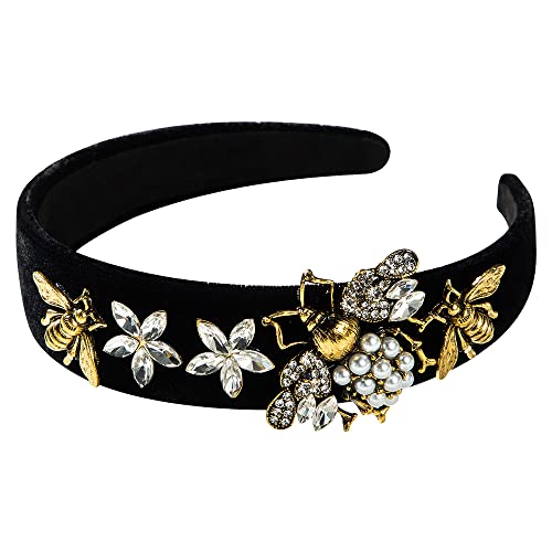 Strass Stirnband Breite gepolsterte Haarband Sparkle Silber Diamant Stirnband Kristallperle Verzierte Stirnbänder für Frauen Mädchen (CBlackFlower) von AIZIYIN