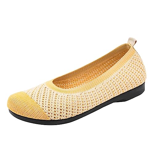 AIchenYW Ballerinas Damen Elegant Runde Bequem Schuhe Mary Jane Schuhe Weicher Rutschfester Gummisohle Slip On Ballettschuhe Damenschuhe Hochzeits Loafers (Yellow, 39) von AIchenYW