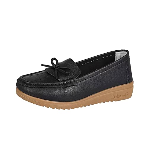 AIchenYW Damen Geschlossene Ballerina Flache Schuhe Runde Sommer Brautschuhe Niedriger Halbschuhe Bequeme Weiche Wanderschuhe Flache Loafer mit Gummisohle (Black, 38) von AIchenYW