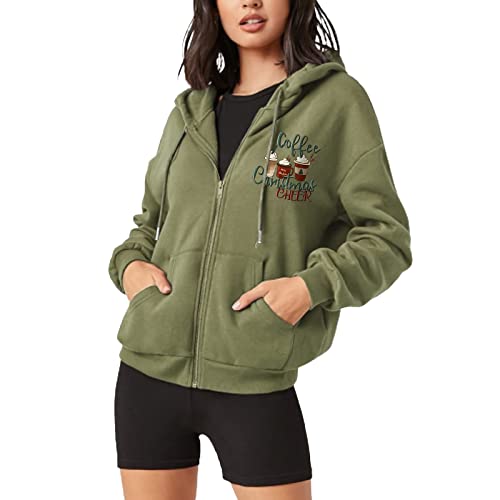 AIchenYW Damen Hoodie Mäntel Strickjacke Langarm Pulloverjacke Reißverschluss Damen Kapuzenpullover Hoodie Bequemlichkeit Mäntel mit Tasche Casual Stanzjacke Mäntel (Green, M) von AIchenYW