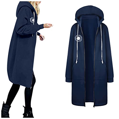 AIchenYW Damen Langarm Reißverschluss Mäntel lässig Sweatjacke Kapuzenpullover Damen Kapuzenpullover Hoodie Langarm Sweatshirt Basic Mäntel Einfarbig Sweatjacke Kapuzenpullover (Navy, M) von AIchenYW