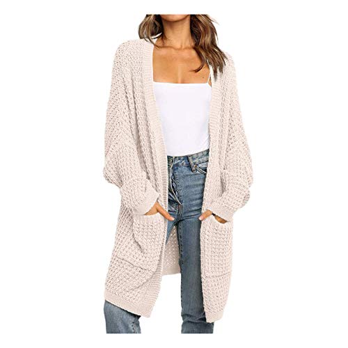 AIchenYW Damen Strickjacke Strick Cardigan Lange Ärmel Gestrickt Strickjacke Knopfleiste Strickpullover Herbst Winter Outing Stil Sweater Herbst Winter Cover Up Patchwork Longstrickjacke (Beige, XL) von AIchenYW