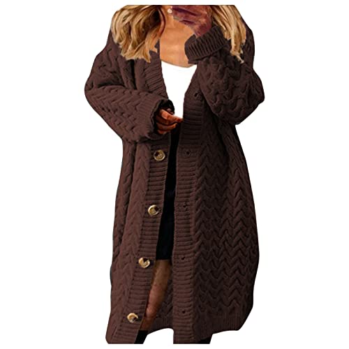 AIchenYW Damen Strickjacke Strick Cardigan Lange Freizeitjacke mit Taschen Gestrickter Übergangsmantel Casual Offen Pulllover Strickmantel Casual Cardigan Langarm Strickmantel (Brown, XXL) von AIchenYW