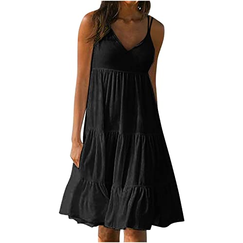 AIchenYW Damen Westenkleid Casual Ärmellos Freizeitkleid Kleider mit Taschen Sommerkleid Elegant Sexy Maxikleid Vintage Boho Strandkleider rückenfrei Trägerkleid Drucken Tunikakleide von AIchenYW