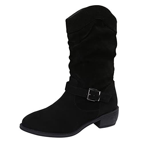 AIchenYW Damenstiefel Warm Langschaftstiefel Winterstiefel Schlupfstiefel Leicht Gefüttert Stiefel Stiefeletten Damen mit Absatz Warme Reitstiefel mit Absatz Flach Rutschfeste Schuhe (Black, 39) von AIchenYW