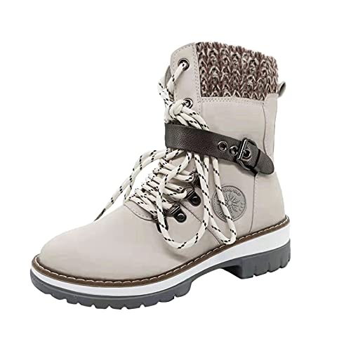 AIchenYW Damenstiefel Warm Langschaftstiefel rutschfeste Wanderschuhe wasserdichtem Winterschuhe Winterstiefel Outdoor Stiefel Warme Reitstiefel mit Absatz Langschaft Kniehohe Stiefel (White, 39) von AIchenYW