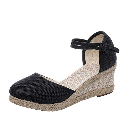 AIchenYW Pantoletten Damen Geschlossen Slipper Mit Keilabsatz Riemchen Sandale Sandaletten Hinten Offen Hausschuhe Damen Sandalen Elegant Sommer Chic Hausschuhe (Black, 41) von AIchenYW