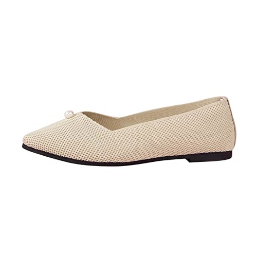 Damen Klassische Ballerinas Frauen Flach Halbschuhe Sommer Brautschuhe Niedriger Halbschuhe Bequeme Halbschuhe Loafers Fahren Hausschuhe rutschfest (Beige, 39) von AIchenYW