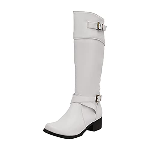 Damen Langschaftstiefel Hohe Stiefel Warm Gefüttert Winterschuhe wasserdichtem Winterschuhe Damen Stiefel Warm Ankle Boot Komfort Beiläufige Stiefel Flach Rutschfeste Schuhe (White, 39) von AIchenYW