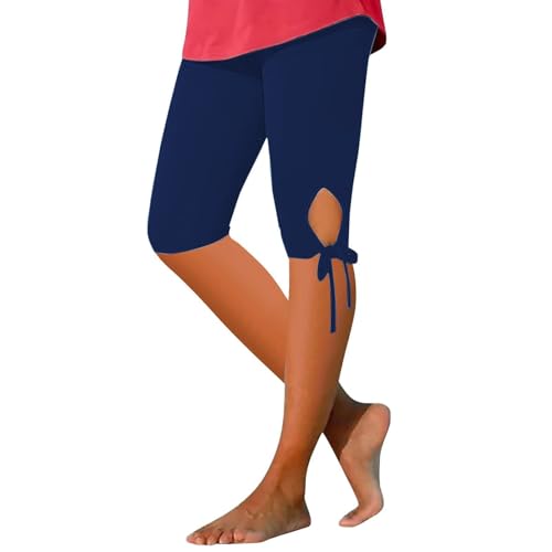 Damen Leichte Leggings mit hoher Taille Knielange Schmetterlingsklammer-Schnürung, einfarbig, YogaHose Weiche und Bequeme Shorts Sommer-Freizeitsport Capri von AIchenYW