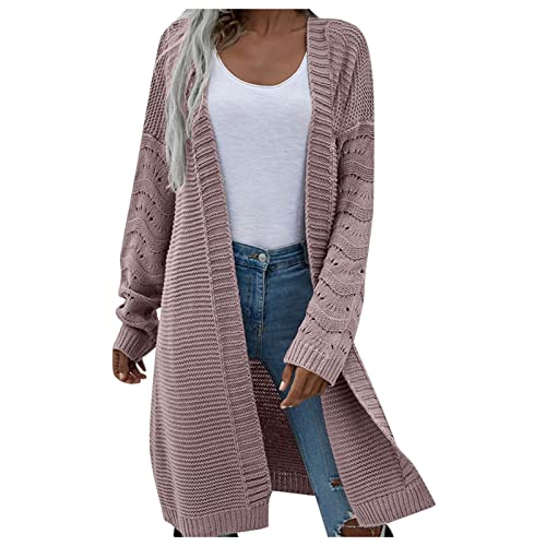 Damen Strickjacke Gestrickte Cardigan Lange Ärmel Gestrickt Strickjacke Knopfleiste Strickpullover Langen Mantel Jacke Tops Outwear Herbst Winter Cover Up Patchwork Longstrickjacke (Khaki, S) von AIchenYW