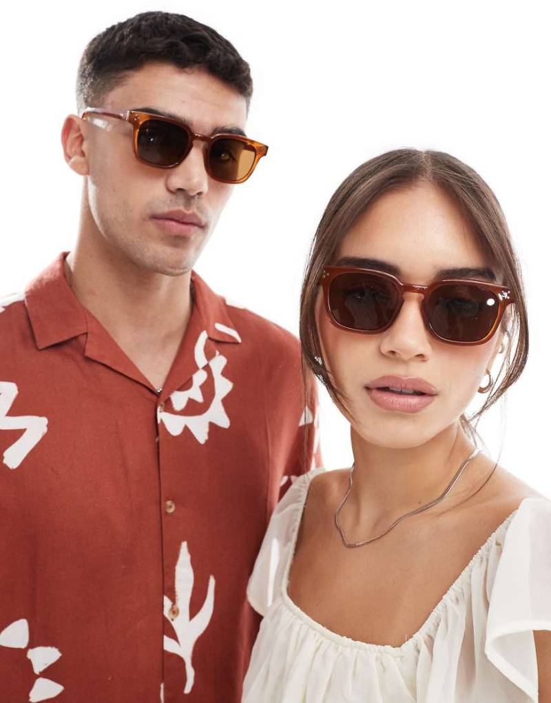 AJ Morgan - On Alert - Eckige Sonnenbrille in Bernstein mit braunen Gläsern-Orange von AJ Morgan