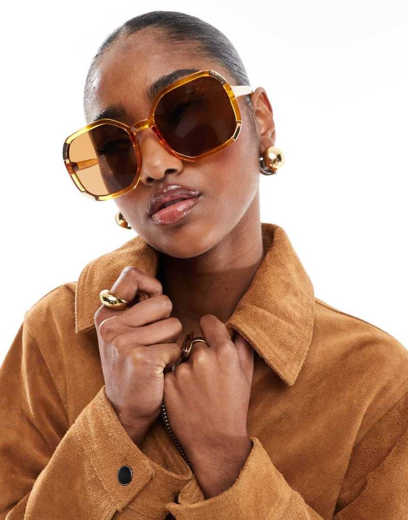 AJ Morgan - Runde Oversize-Sonnenbrille in Gold und Braun-Goldfarben von AJ Morgan