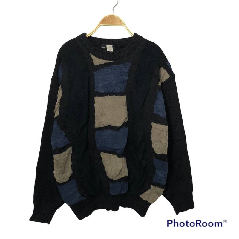 Vintage Shutern Crewneck Patchwork Style Strick Pullover Farbe Schwarz Grösse L von AJ72Store