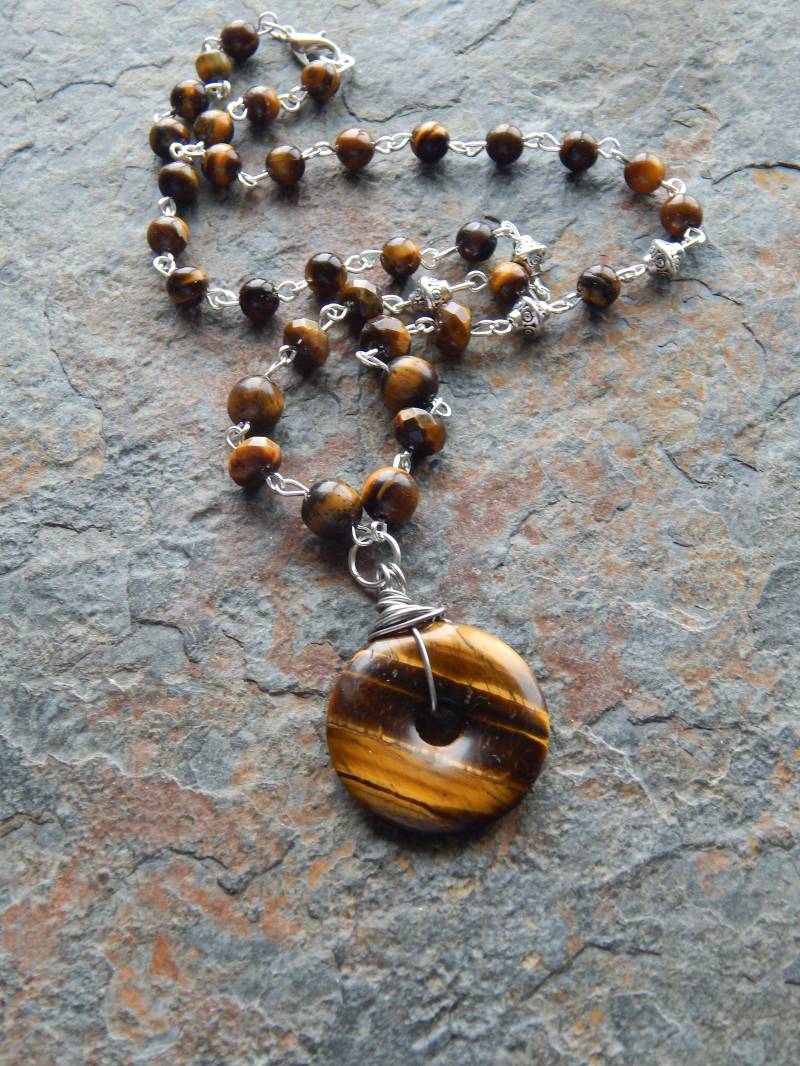 Goldene Braune Tigerauge Edelstein Statement Halskette - Solar Plexus Chakra Perlen Kette Heilung Unisex von AJBcreations