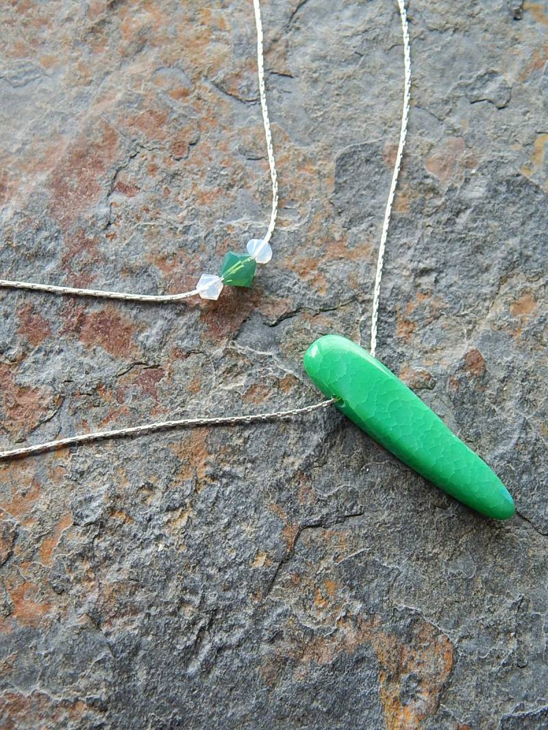 Grüne Achat Halskette - Silber Und Smaragdgrüner Stein Doppelreihige Zarte Schlanke Boho Stil Lange Layering von AJBcreations