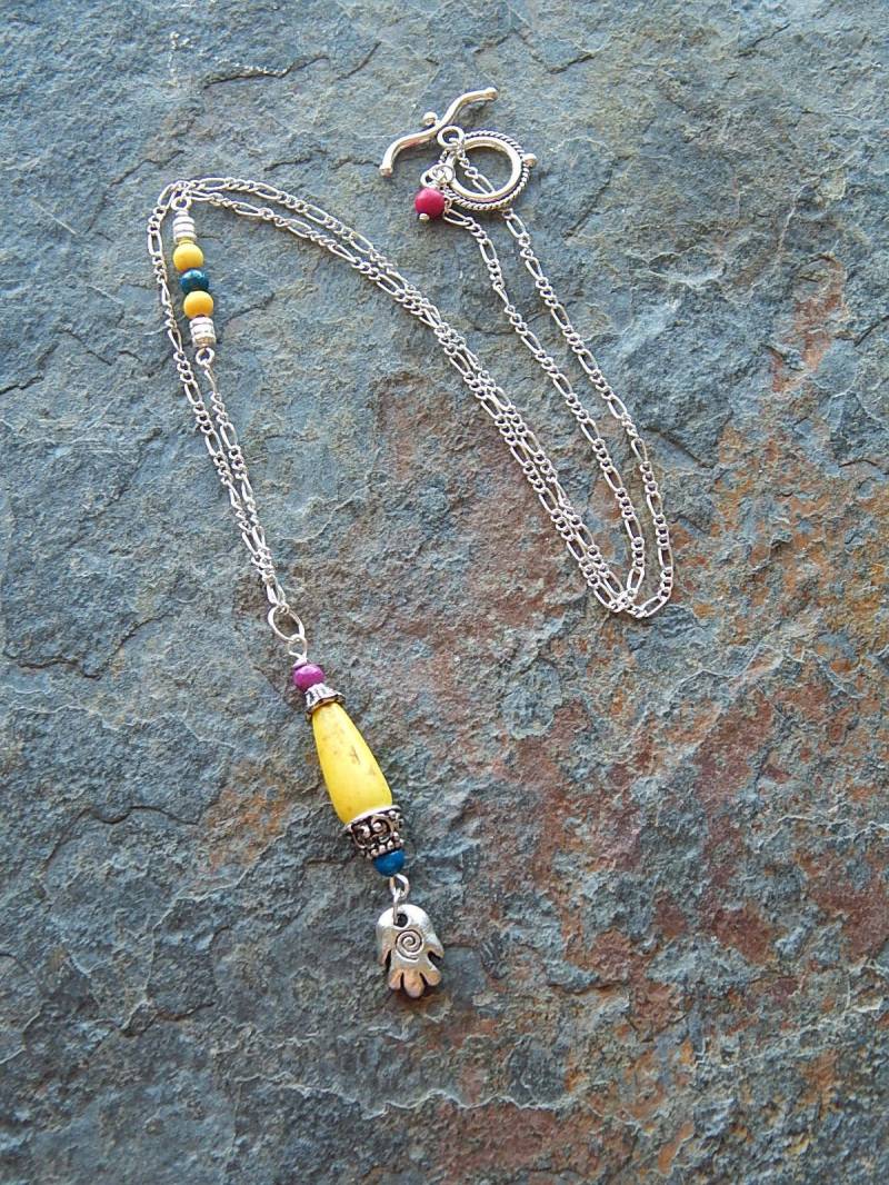 Hamsa Kette - Bunter Böser Blick Alltagsschmuck Schutz Charm Hand Der Fatima Gutes Karma Boho Festival von AJBcreations