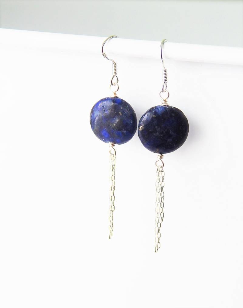 Lapislazuli Und Sterling Silber Statement Ohrringe - Mitternachtsblau Moderne Edelstein von AJBcreations
