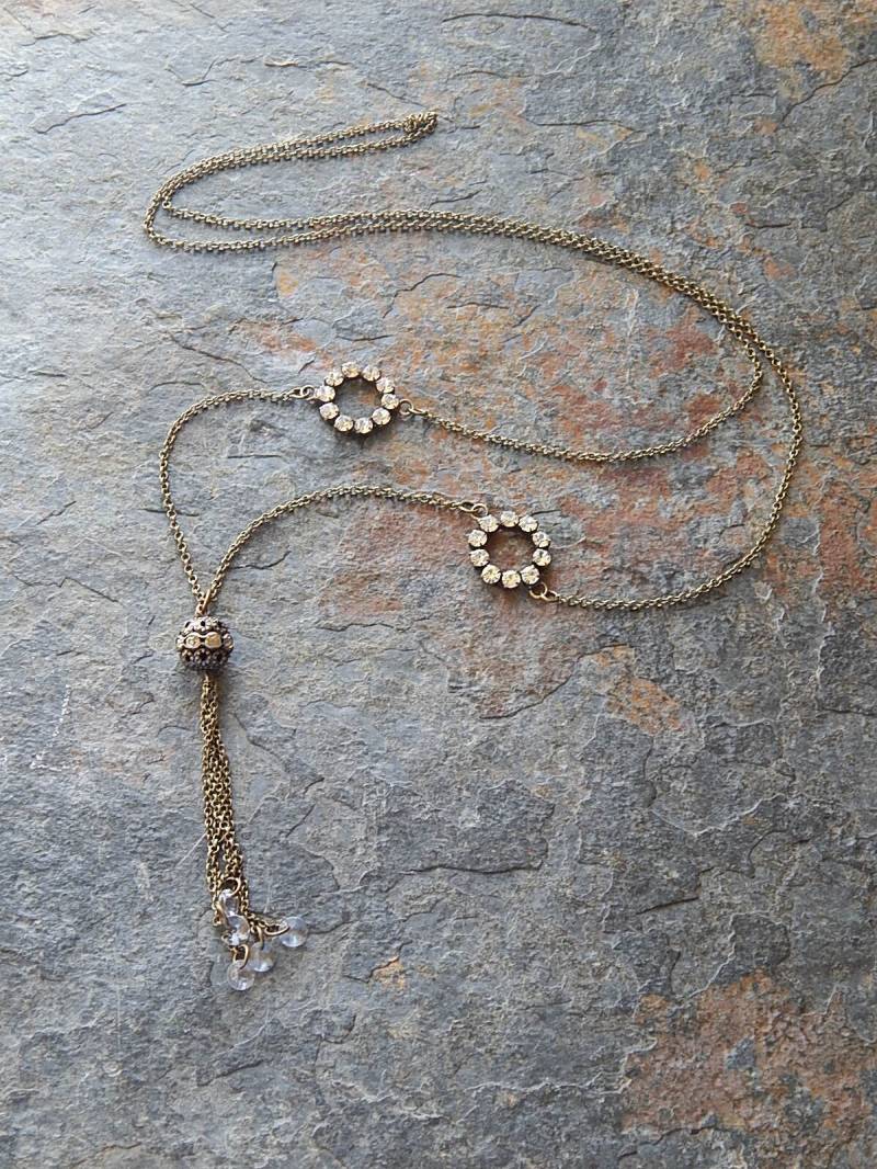 Strass Quaste Halskette - Handgemachte Kristall Kette Lange Boho Anhänger Vintage Stil Downton Abbey Inspirierter Schmuck von AJBcreations