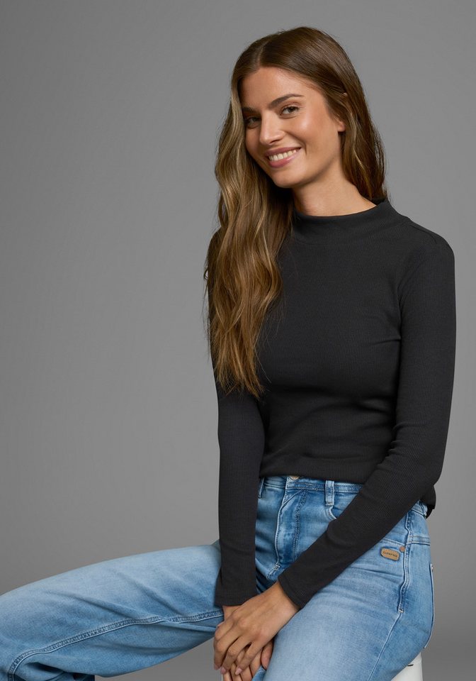 AJC Langarmshirt langärmelig, Basic-Stil, Stehkragen, ideal für Büro und Freizeit von AJC