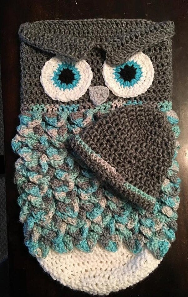 Gehäkelter Baby Eulen Kokon Mit Mütze 0-9 Monate von AJCustomCrochet
