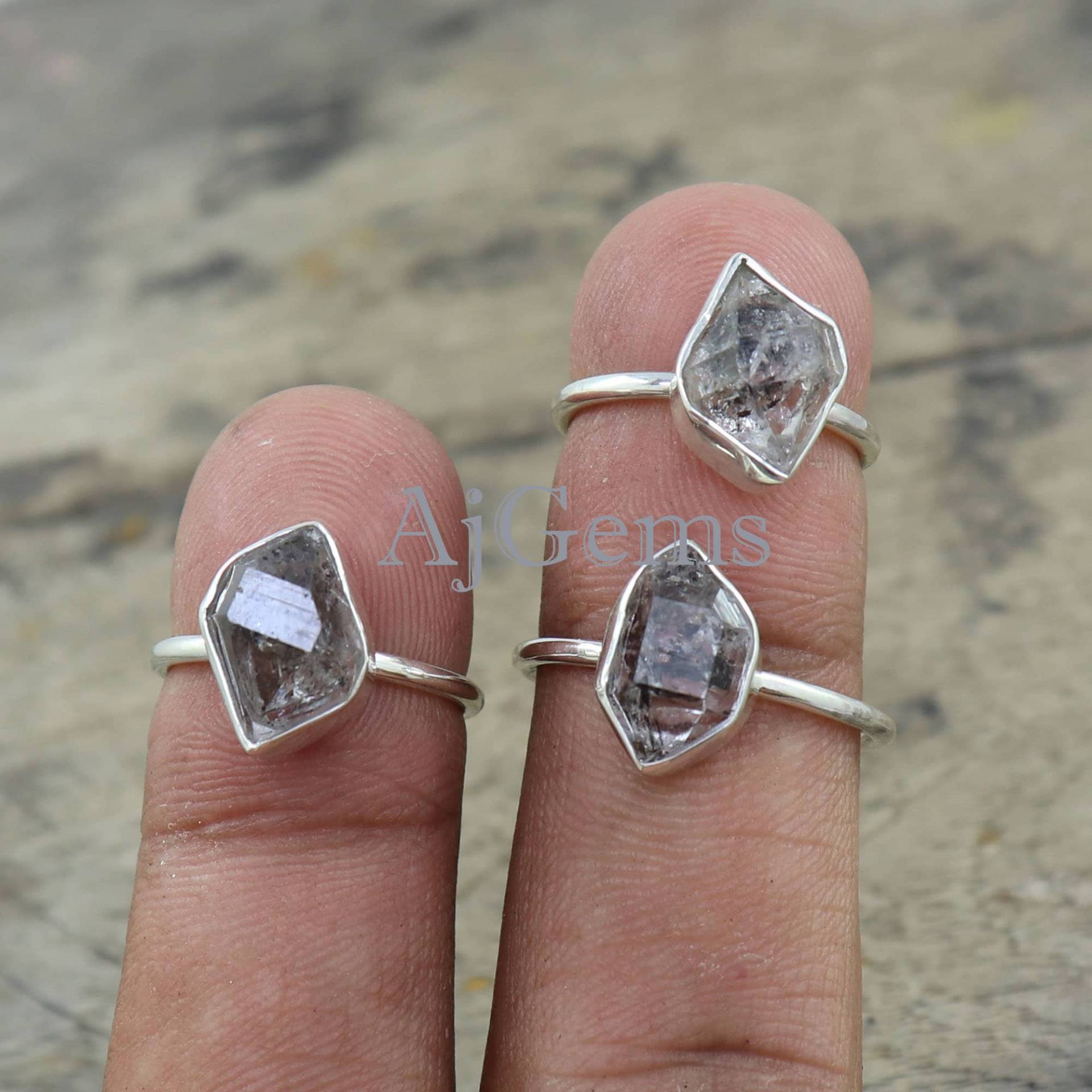 Herkimer Diamant Ring, Rohdiamant Heilstein Frauen 925 Silberring, Valentinstag Geschenk Ring von AJGEMJEWELS