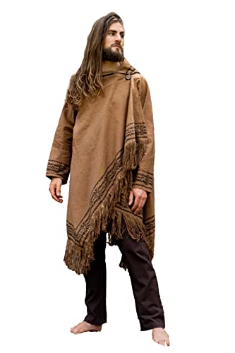 AJJAYA Jubba Brown Herren mit Kapuze mit Kapuze Langarm Poncho Jacke Festival Tribal Dystopian Apocalyptic Block Printed Steampunk Handmade Dune von AJJAYA