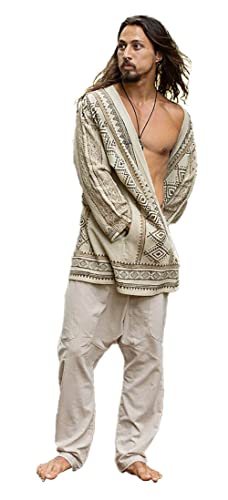 AJJAYA Khal Beige Herren Offenes Baumwollhemd Top handgewebtes natürliches Öko -gefärbter Block Gedruckter Knopfloser Zigeuner Tribal Primitive Festival Muskelweste AJJAYA Khal Beige Herren Offenes Baumwollhemd Top handgewebtes natürliches Öko -gefärbter Block Gedruckter Knopfloser Zigeuner Tribal Primitive Festival Muskelweste von AJJAYA