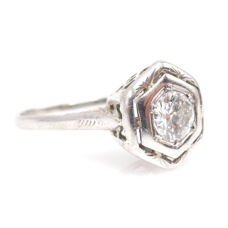 Sechseck 18K Weißgold Und Diamant Verlobungsring von AJMartinJewelry