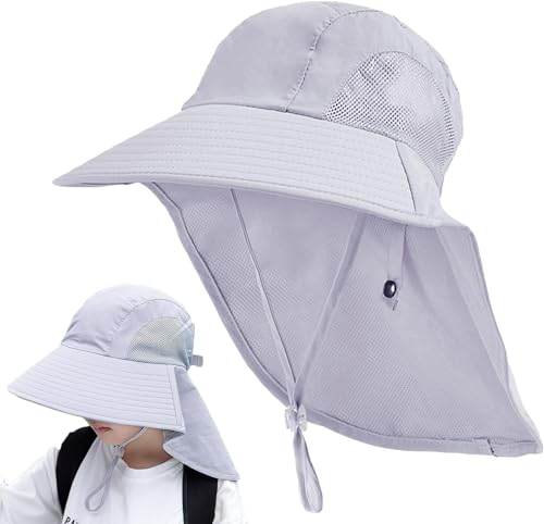 AJOHBM Kinder UV Schutz Safari Sonnenhut mit Nackenschutz 4-13 Jahre Mädchen Jungen Sommermütze mit Breiter Krempe UPF 50+ Kind Sonnenschutz Boonie Hut Junior Strand Radfahren Legionärskappe von HERUAI