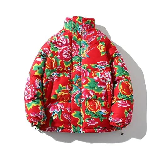 AJOHBM Northeast Big Flower Cotton Padded Jacket Men China-Chic Peony Cotton Padded Jacket Winter Thick, Large, rot, M 40-55kg von AJOHBM