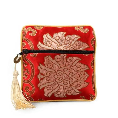 Chinesische quadratische Seiden-Schmuck-Organizer-Tasche, Reißverschluss, Stickerei, Blume, Reisetasche, Münzbörse, Verpackung, kleines Geschenk, rot von AJOHBM