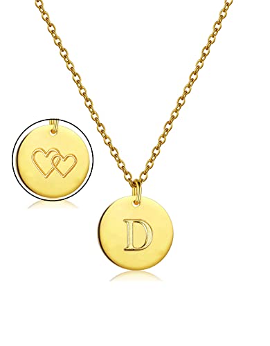 AJRUIER Anfangs Buchstabe-Halsketten, Frauen Gold zierliche Scheibe, Edelstahl Alphabet Herz kleinster kleinster Schmuck Eeinfaches Geschenk,Gold D necklace von AJRUIER