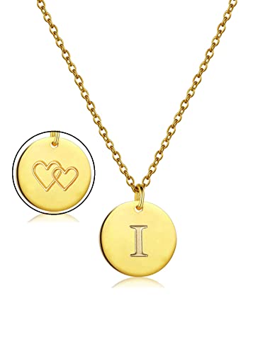 AJRUIER Anfangs Buchstabe-Halsketten, Frauen Gold zierliche Scheibe, Edelstahl Alphabet Herz kleinster kleinster Schmuck Eeinfaches Geschenk,Gold I necklace von AJRUIER