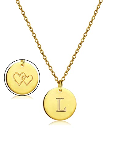 AJRUIER Anfangs Buchstabe-Halsketten, Frauen Gold zierliche Scheibe, Edelstahl Alphabet Herz kleinster kleinster Schmuck Eeinfaches Geschenk,Gold L necklace von AJRUIER