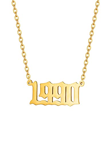 AJRUIER Damen Halskette,Geburtsjah Halskette Personalisierte Edelstahl Geburtsjahr Nummer Männer Tochter Schwester Anhänger Halskette Unvergesslichen Jubiläumsschmuck(Gold,1990 von AJRUIER