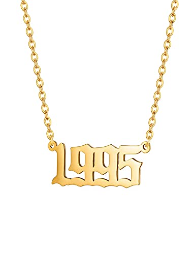 AJRUIER Damen Halskette,Geburtsjah Halskette Personalisierte Edelstahl Geburtsjahr Nummer Männer Tochter Schwester Anhänger Halskette Unvergesslichen Jubiläumsschmuck(Gold,1995 von AJRUIER