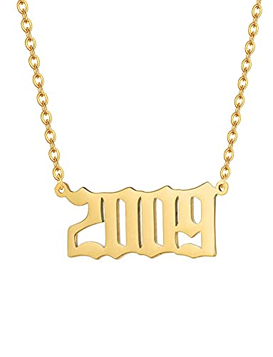 Damen Halskette,Geburtsjah Halskette Personalisierte Edelstahl Geburtsjahr Nummer Männer Tochter Schwester Anhänger Halskette Unvergesslichen Jubiläumsschmuck(Gold,2009） von AJRUIER