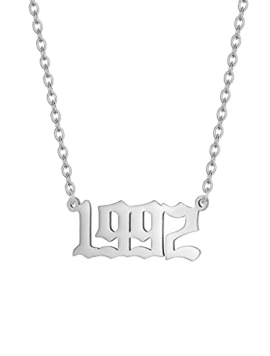 AJRUIER Damen Halskette,Geburtsjah Halskette Personalisierte Edelstahl Geburtsjahr Nummer Männer Tochter Schwester Anhänger Halskette Unvergesslichen Jubiläumsschmuck(Silber,1992 von AJRUIER