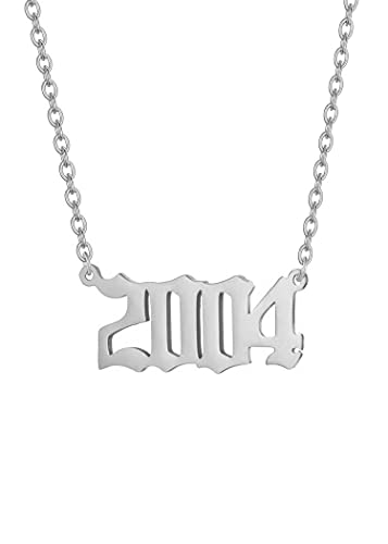 AJRUIER Damen Halskette,Geburtsjah Halskette Personalisierte Edelstahl Geburtsjahr Nummer Männer Tochter Schwester Anhänger Halskette Unvergesslichen Jubiläumsschmuck(Silber,2004 von AJRUIER