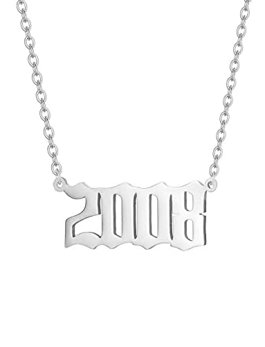AJRUIER Damen Halskette,Geburtsjah Halskette Personalisierte Edelstahl Geburtsjahr Nummer Männer Tochter Schwester Anhänger Halskette Unvergesslichen Jubiläumsschmuck(Silber,2008 von AJRUIER