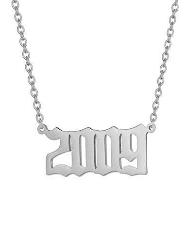 AJRUIER Damen Halskette,Geburtsjah Halskette Personalisierte Edelstahl Geburtsjahr Nummer Männer Tochter Schwester Anhänger Halskette Unvergesslichen Jubiläumsschmuck(Silber,2009 von AJRUIER